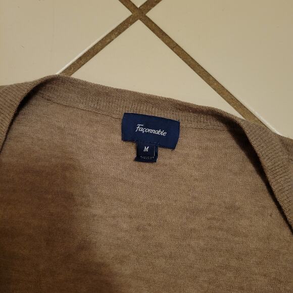 Faconnable Cozy Minimalist Heathered V-Neck Button-Front Cardigan Brown Mens M - Picture 5 of 8